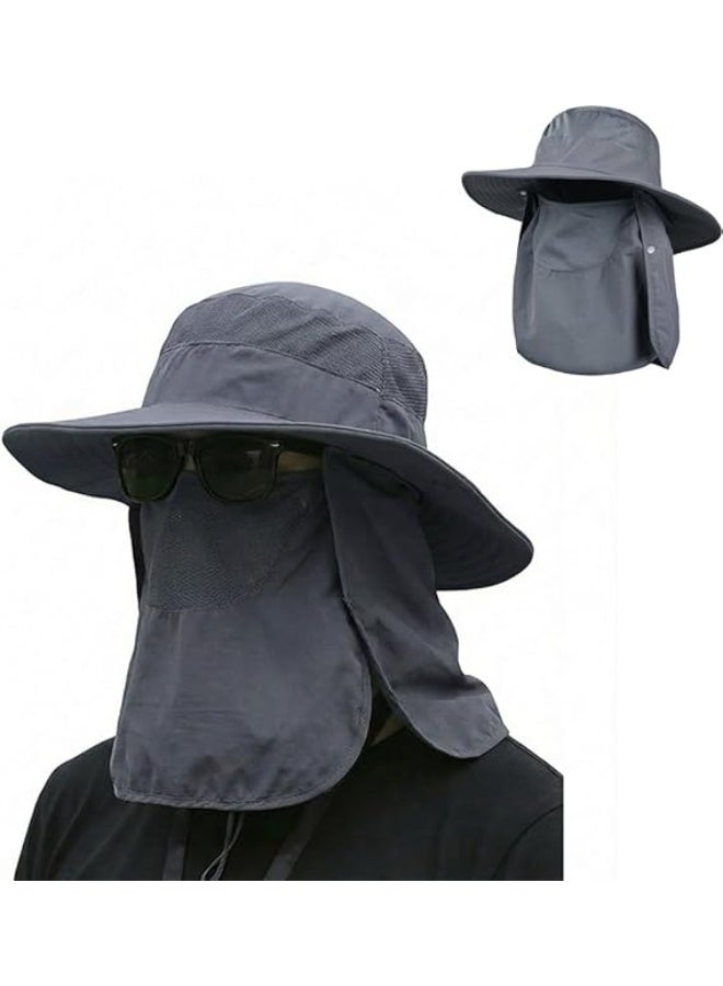 Sun Hat Bucket Hats for Men Women,Outdoor Wide Brim Fishing Hat with Detachable Face Cover & Neck Flap UV Protection - Image 4