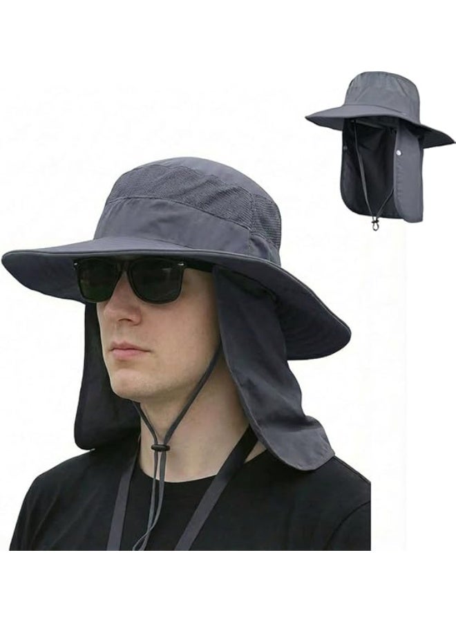 Sun Hat Bucket Hats for Men Women,Outdoor Wide Brim Fishing Hat with Detachable Face Cover & Neck Flap UV Protection - Image 3