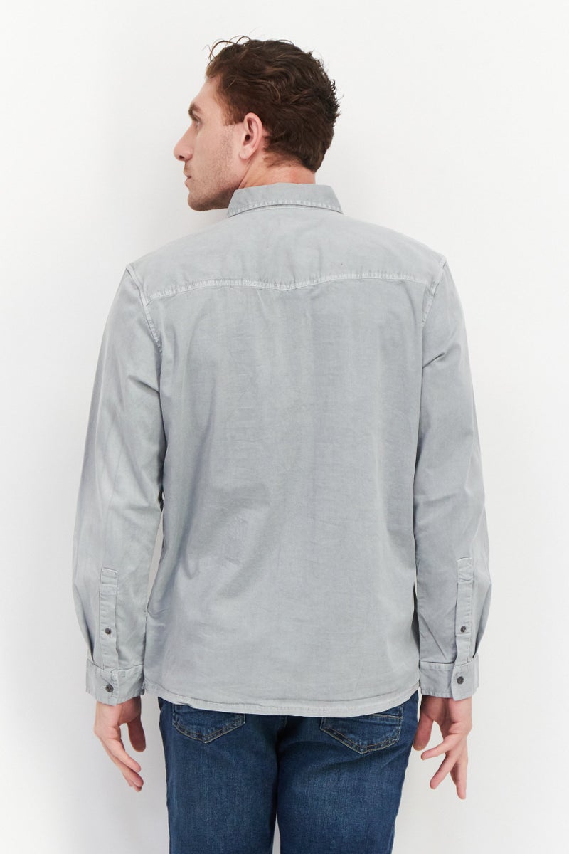 INC Men Regular Fit Plain Long Sleeves Casual Shirt, Grey - Image 4