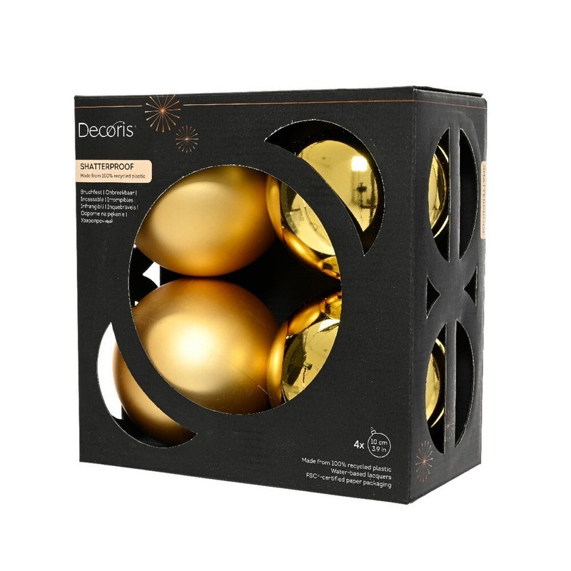 Kaemingk كرات عيد الميلاد الذهبية الفاخرة من كامينغك، تشطيب لامع ومطفأ، مجموعة زينة شجرة عيد الميلاد الفاخرة - 4 قطع (10 سم) - Image 1