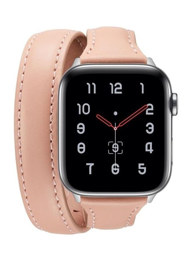 Loquat Thin Leather Double-loop Replacement Wrist Strap Watchband For Apple Watch Series 1/2/3/4/5 42-44mm Pink - Image 1