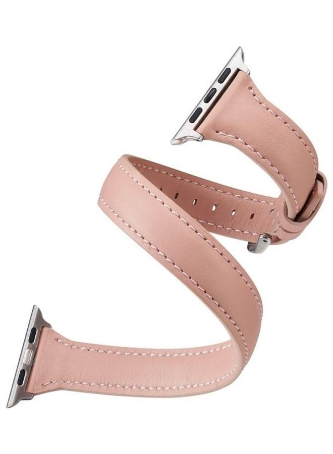Loquat Thin Leather Double-loop Replacement Wrist Strap Watchband For Apple Watch Series 1/2/3/4/5 42-44mm Pink - Image 4