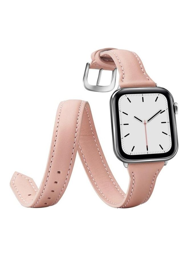 Loquat Thin Leather Double-loop Replacement Wrist Strap Watchband For Apple Watch Series 1/2/3/4/5 42-44mm Pink - Image 3