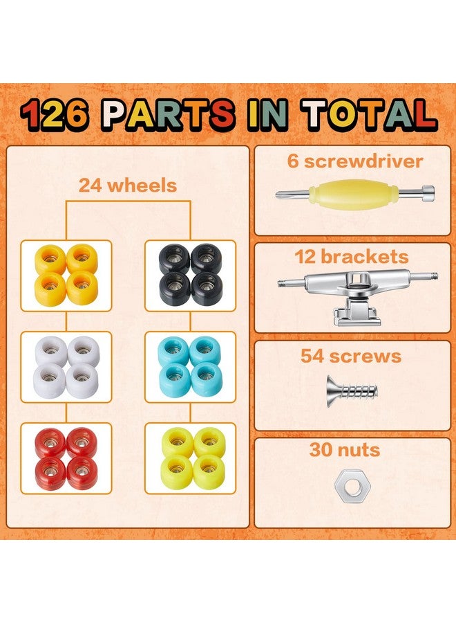 Jexine 6 Sets Diy Fingerboard Kit Fingerboard Accessories Mini Finger Skateboard Parts Include 12 Brackets 54 Screws 30 Nuts 6 Screwdriver 24 Fingerboard Wheels Tool For 96Mm (Colorful) - Image 3