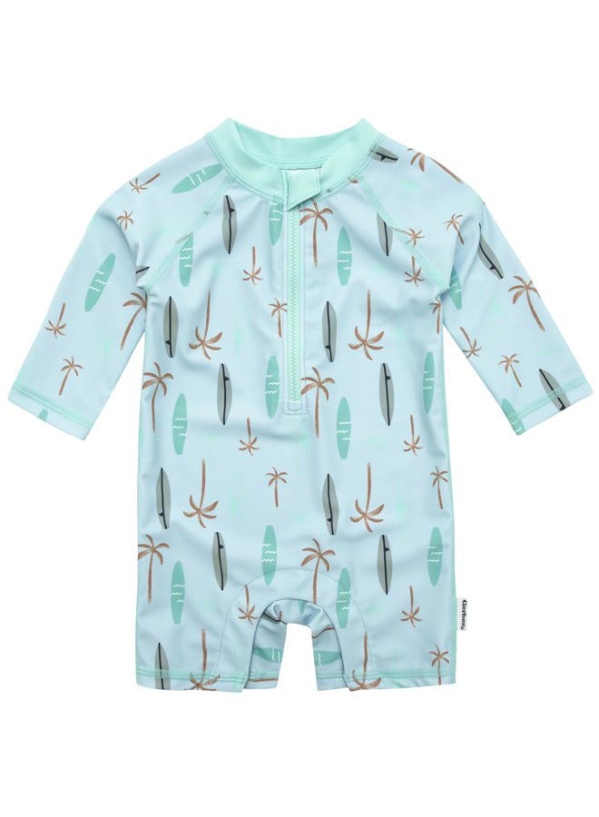 Gerber Baby Boy's Toddler Long Sleeve One Piece Sun Protection Rashguard Swimsuit, Surfboard - Image 1