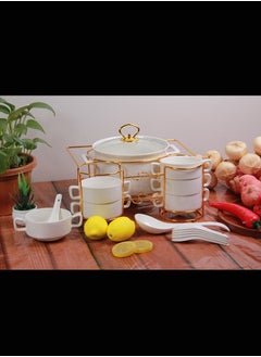 A set of soup, bowls, spoons and stand, ideal for lovers of taste and occasions, a sophisticated royal touch.