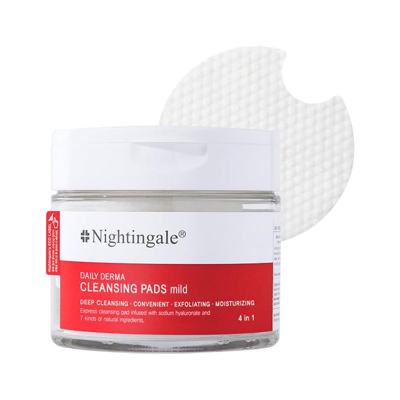 Nightingale Daily Derma Cleansing Pads mild Exfoliating Makeup Remover pads For Facial Remove Dirt  Waterproof Makeup Hyaluronic Acid Vegan Hypoallergenic Korean Skin Care