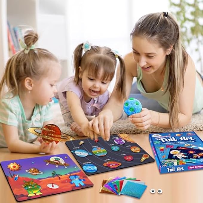FOIL FUN ART KIT FOR KIDS: FOIL ART CRAFTS PLANET SPACE GIFT FOR 4 5 6 7 8 9 YEAR OLD GIRLS MESS FREE ART AND CRAFT SUPPLIES FOR KID ACTIVITY KITS TRAVEL TOYS CHRISTMAS BIRTHDAY EASTER GIFTS - Image 3