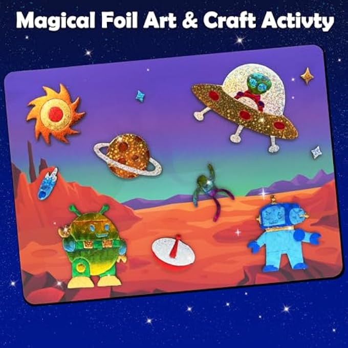 FOIL FUN ART KIT FOR KIDS: FOIL ART CRAFTS PLANET SPACE GIFT FOR 4 5 6 7 8 9 YEAR OLD GIRLS MESS FREE ART AND CRAFT SUPPLIES FOR KID ACTIVITY KITS TRAVEL TOYS CHRISTMAS BIRTHDAY EASTER GIFTS - Image 2