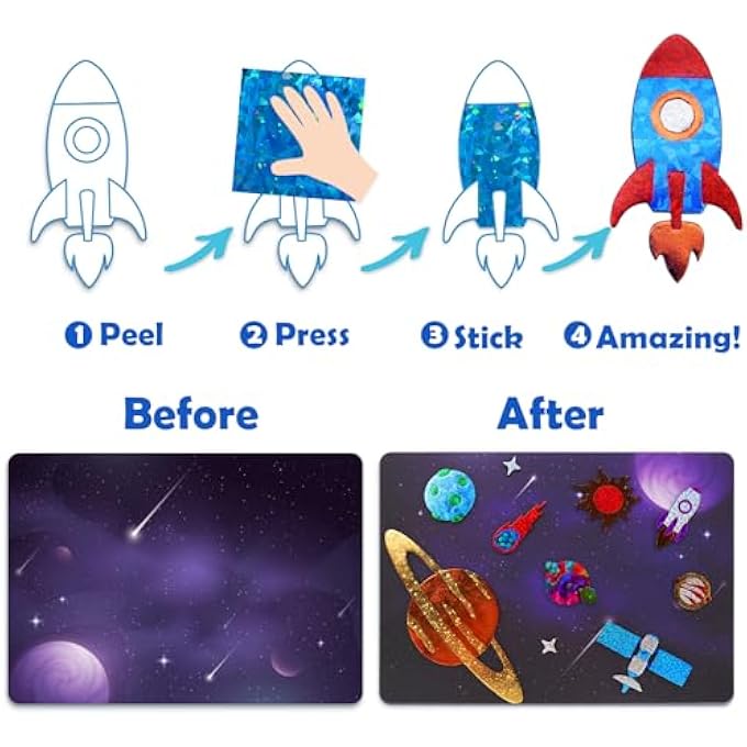 FOIL FUN ART KIT FOR KIDS: FOIL ART CRAFTS PLANET SPACE GIFT FOR 4 5 6 7 8 9 YEAR OLD GIRLS MESS FREE ART AND CRAFT SUPPLIES FOR KID ACTIVITY KITS TRAVEL TOYS CHRISTMAS BIRTHDAY EASTER GIFTS - Image 4