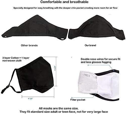 Xchime Cloth Face Mask,Made in USA,Washable Reusable,breathable with Adjustable Ear Loops, Nose Wire and Filter Pocket, 3-layer Cotton fabrics, for teen girls, boys, men or women 5-Pack - Image 2