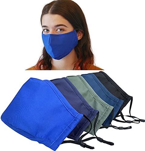 Xchime Cloth Face Mask,Made in USA,Washable Reusable,breathable with Adjustable Ear Loops, Nose Wire and Filter Pocket, 3-layer Cotton fabrics, for teen girls, boys, men or women 5-Pack - Image 1