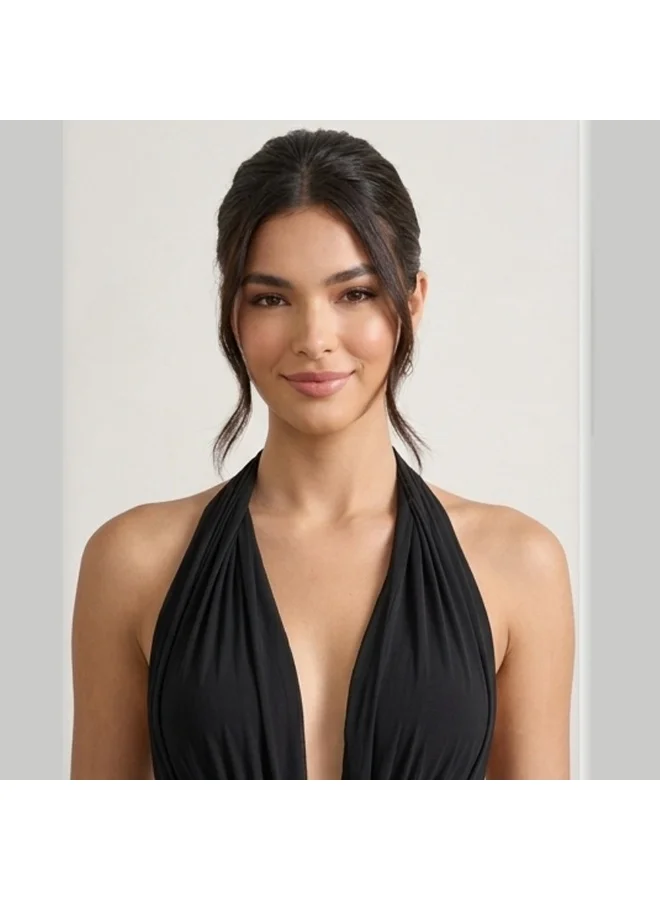 Caprisious  Ethereal Deep-V Halter Mini Dress with Lace Waist Detail for Women | Best Price UAE