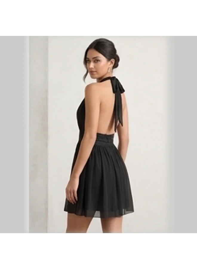 Caprisious  Ethereal Deep-V Halter Mini Dress with Lace Waist Detail for Women | Best Price UAE