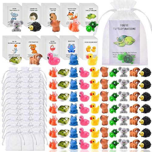 PAPPYN-A PAPPYNA 50 Sets Employee Appreciation Gifts Bulk for Coworkers Team Staff Thank You Gifts Organza Bags Back to School Resin Animal Pun Inspirational Note Cards for Office Teacher Volunteer Nurse - Image 1