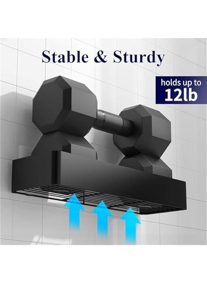 هوكور منظم أدوات استحمام مقاوم للصدأ - أرفف دش بدون ثقب، رف دش من الستانلس ستيل مع 4 خطافات للتثبيت، لون أسود - عبوة من قطعتين، مقاس 14 سم × 12 سم × 6 سم - بوزن 1.19 كيلوجرام - Image 3