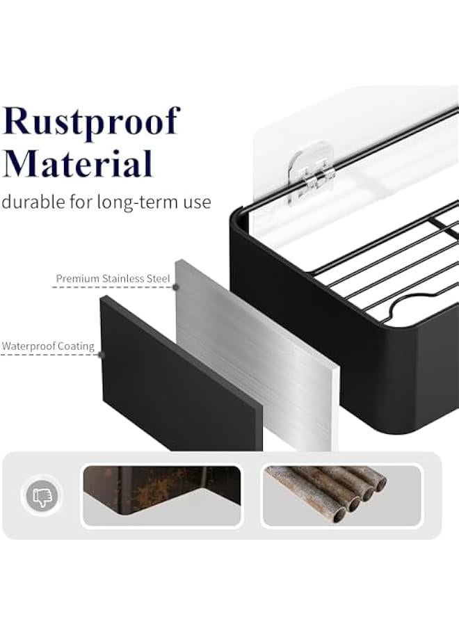 هوكور منظم أدوات استحمام مقاوم للصدأ - أرفف دش بدون ثقب، رف دش من الستانلس ستيل مع 4 خطافات للتثبيت، لون أسود - عبوة من قطعتين، مقاس 14 سم × 12 سم × 6 سم - بوزن 1.19 كيلوجرام - Image 5