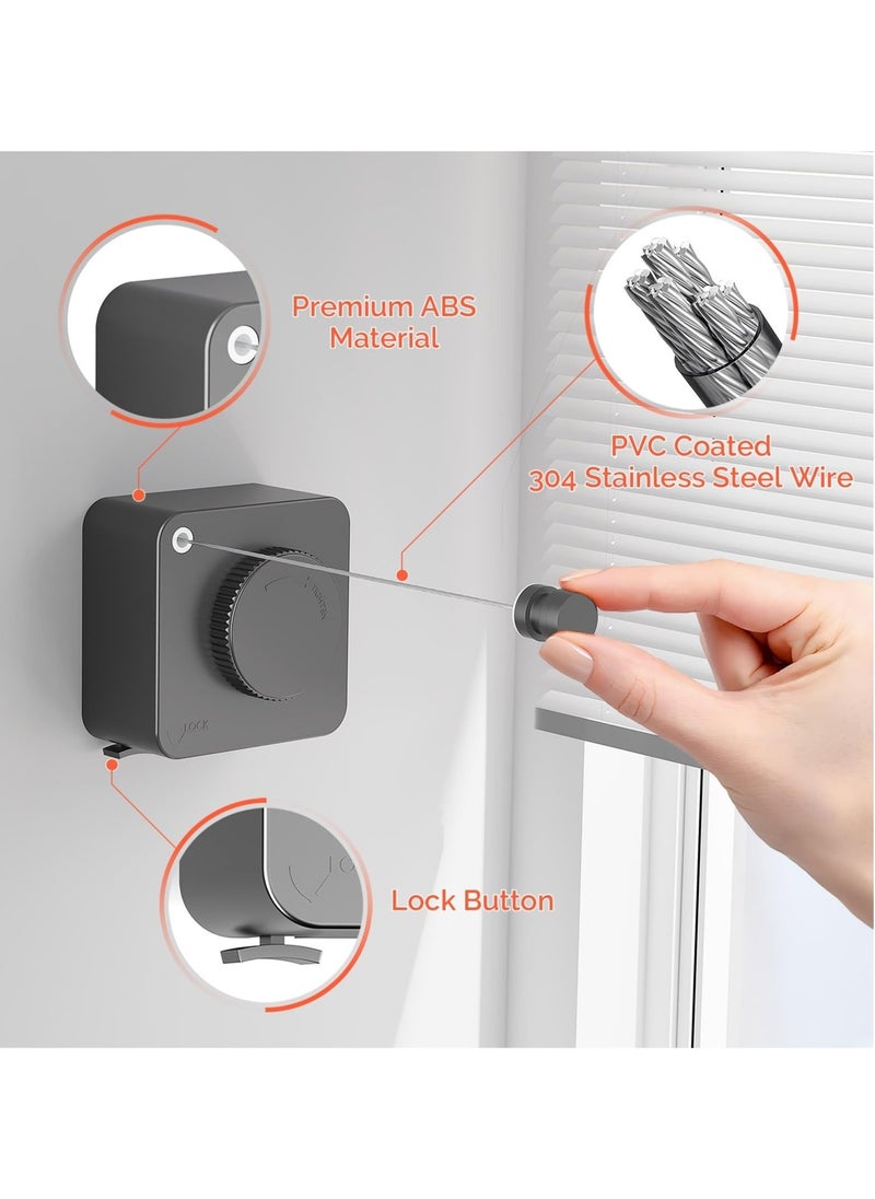 XiuWoo 4.2M Retractable Clothesline Indoor, Non-Sagging Outdoors Clothesline Retracting, Heavy Duty Retractable Clothes Drying Laundry Line, Wall Mounted Stainless Steel Line Gray  - Image 5