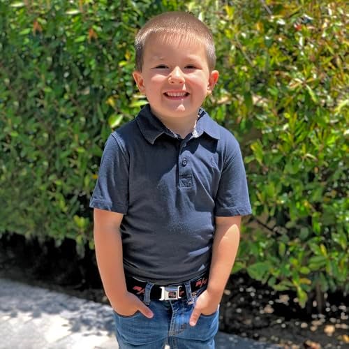 Buckle Down حزام مقعد حزام الأمان - شعار دودج تشالنجر R/T متكرر باللون الأسود/الأزرق/الأبيض/الأحمر - عرض 1.5 بوصة - طول 32-52 بوصة - Image 4