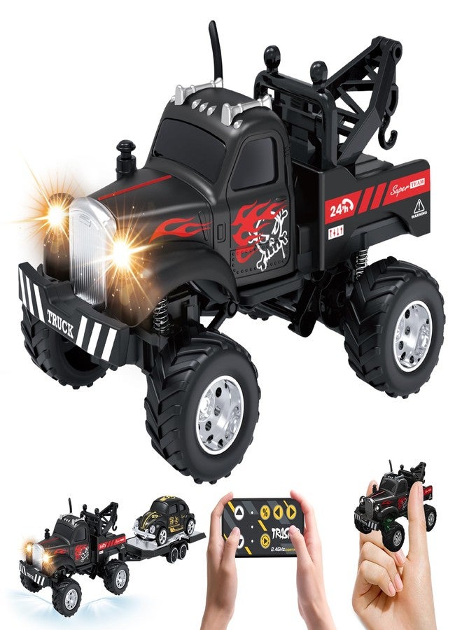 MOONTOY 1:64 Scale Mini Alloy Truck RC Car with LED Lights, 2.4Ghz Remote and App Control Toy Car, 3-Speed Adjustment Pocket Toy Car for Kids 4-8 Years and Adults (Black) - Image 1