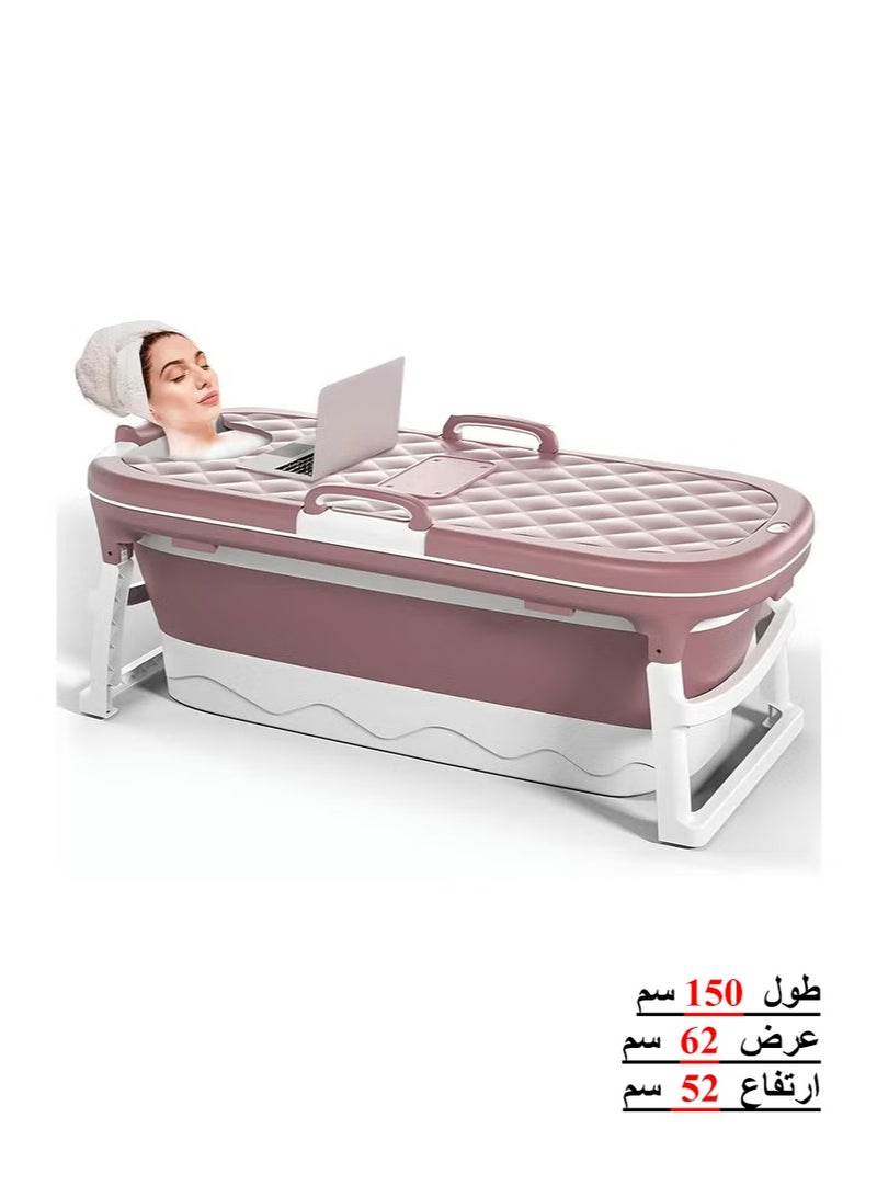 Big Portable bathtub with cover White/Pink with foam pillow 148 cm - Image 1