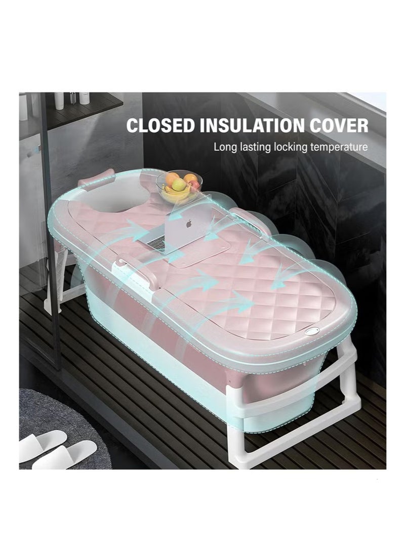 Big Portable bathtub with cover White/Pink with foam pillow 148 cm - Image 2