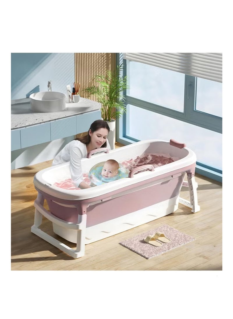 Big Portable bathtub with cover White/Pink with foam pillow 148 cm - Image 4