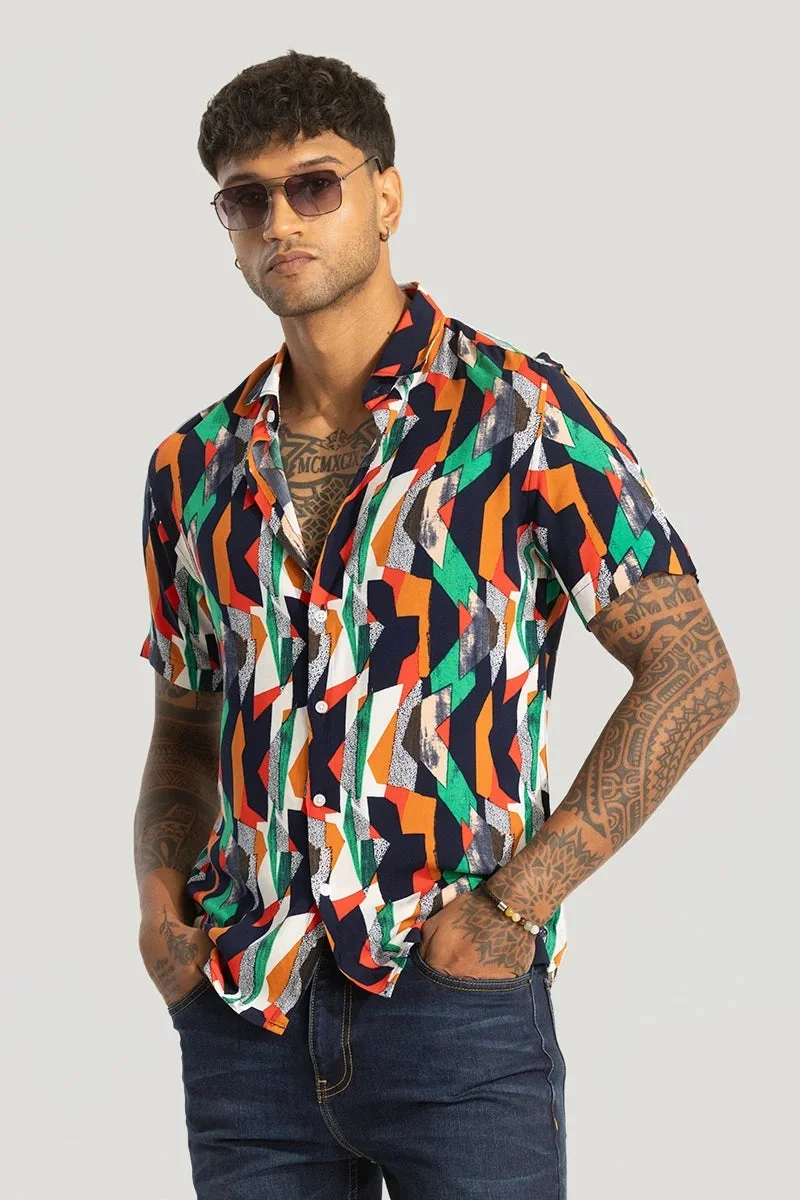 Snitch Orange Orange Slim Fit Abstract Shirt for Men | Best Price UAE