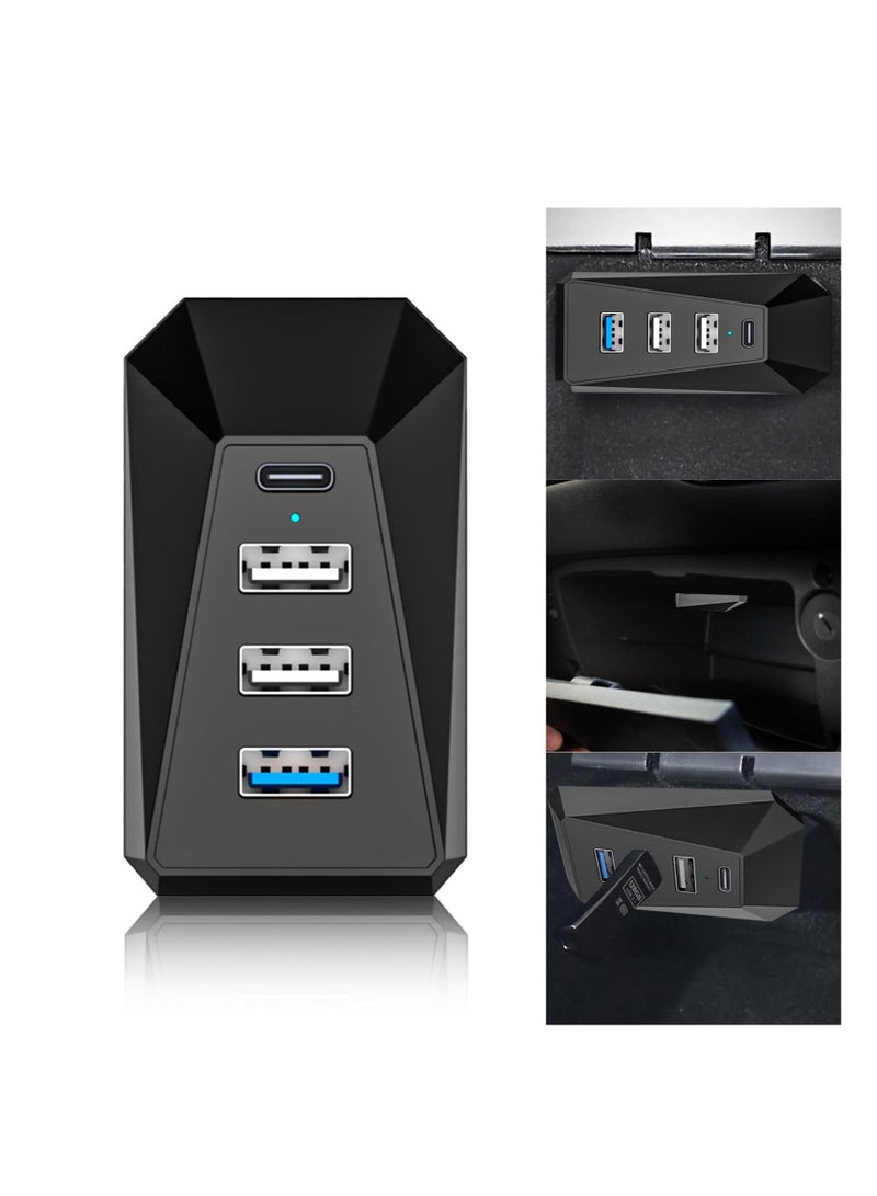 Y&D Glovebox USB Hub for Model 3/Y, Glove Box Docking Station Tesla Charger, Compatible 4-in-1 of Center Console Smart Sensor, Data Transferring Charging Music Games  - Image 1