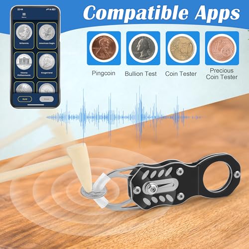 Pletpet 16Pcs Silver Coin Tester Kit, Coin Ping Tester for Resonance Testing and Size Comparison, Magnifying Glass/Hammer/Keychain/Measuring Board/Caliper/Bag/UV Light/Gloves/Protective Covers - Image 3