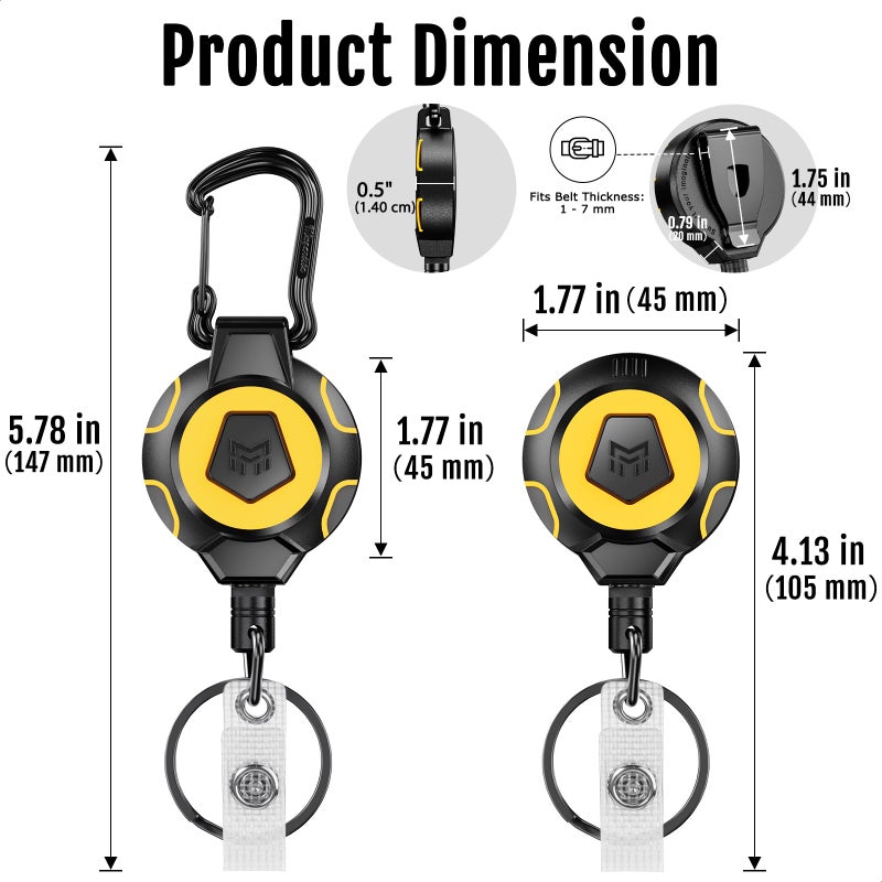 MNGARISTA Upgraded Heavy Duty Retractable Keychain, Belt Clip Ver. & Carabiner Ver., 10 oz Retraction, 31.5" Stainless Steel Cable, Tactical ID Badge Reel Key Chain Retractor, 2 Pack - Image 5