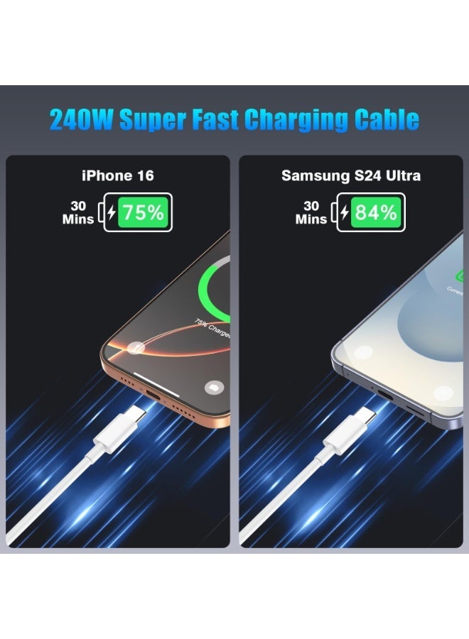 Walpck 240W USB type C To type-C Super Fast 2M Charging Cable for iPhone 15 Pro/15 Pro Max/15/15 Plus, iPad mini 6, MacBook Pro/Air, iPad Pro, Samsung S23+, Huawei P60, etc white - Image 4