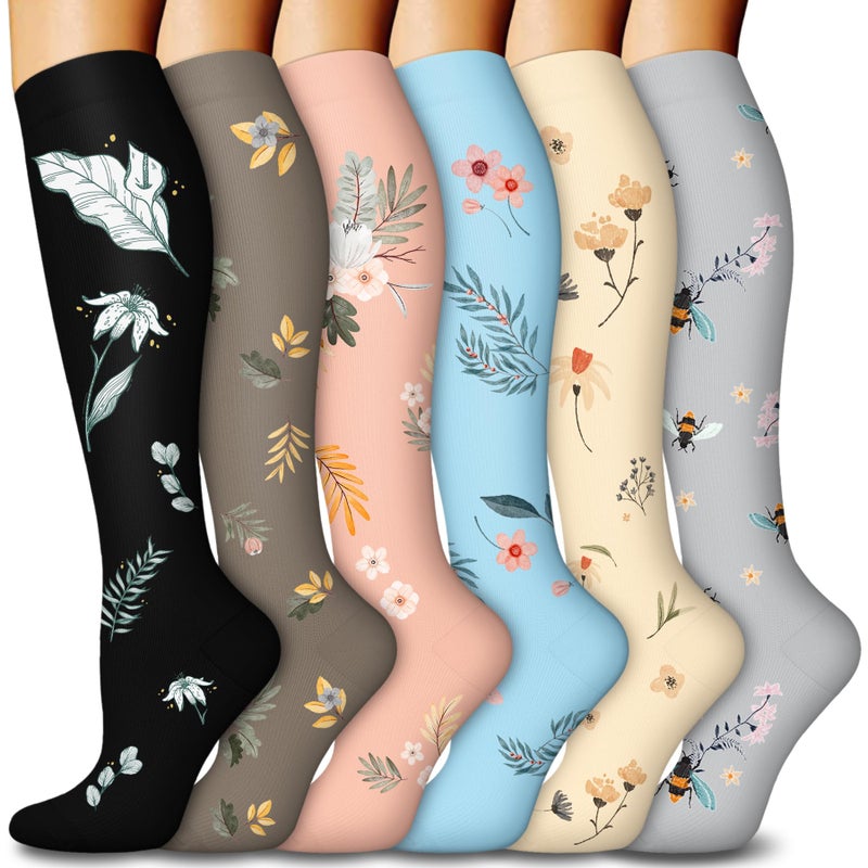 FuelMeFoot 6 Pairs Compression Socks for Women & Men 15-20mmHg Graduated Support Knee High Socks for Nurses, Travel, Athletic - Image 1