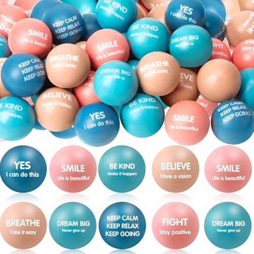 Liliful 48 Pcs Motivational Stress Balls Bulk Inspirational Squeeze Balls for Adults Anxiety Relief Fidget Toys Office Employee Gifts Classroom Rewards 22 Inch Morandi Color - Image 1