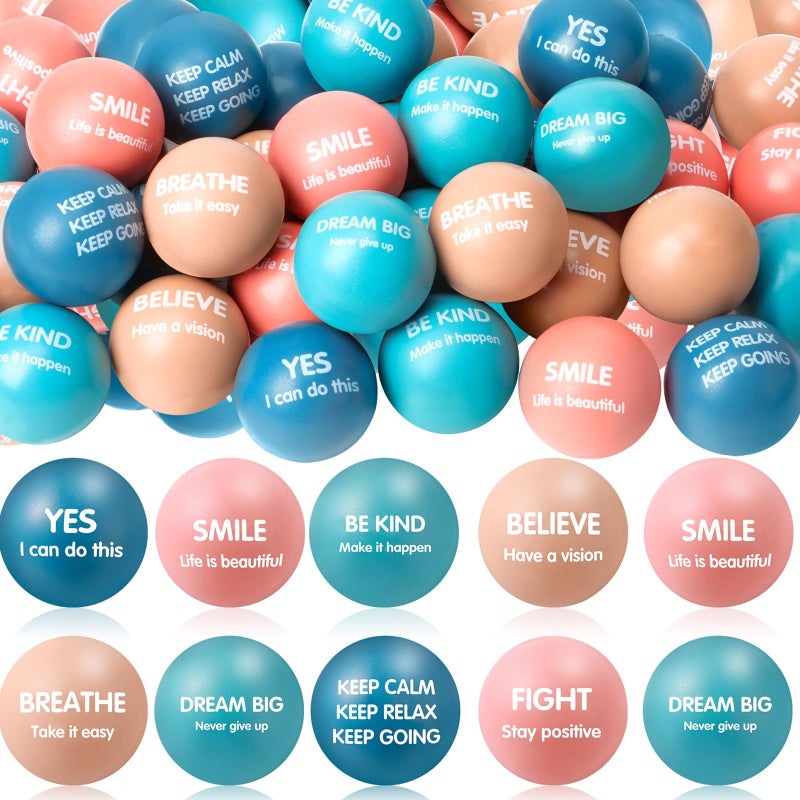 Liliful 48 Pcs Motivational Stress Balls Bulk Inspirational Squeeze Balls for Adults Anxiety Relief Fidget Toys Office Employee Gifts Classroom Rewards 22 Inch Morandi Color - Image 3