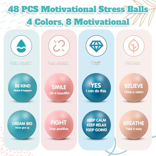 Liliful 48 Pcs Motivational Stress Balls Bulk Inspirational Squeeze Balls for Adults Anxiety Relief Fidget Toys Office Employee Gifts Classroom Rewards 22 Inch Morandi Color - Image 5