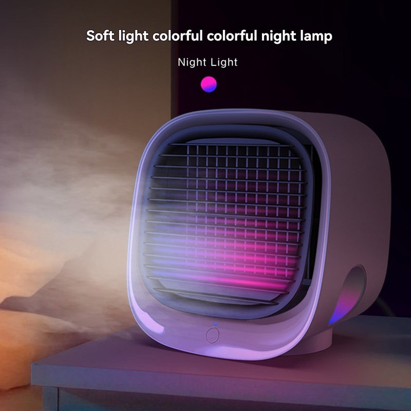 CoolFlow Mini AC 2025, Portable Air Cooler with 3 Speeds, 300ml Water Tank & Colorful Night Lights for Home Office (White) - Image 3