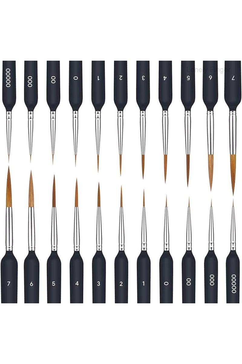 إيروريكس مجموعة من 22 فرشاة طلاء سوداء دائرية صغيرة، مجموعة من 11/22 فرشاة طلاء للرسم بالأكريليك، وات