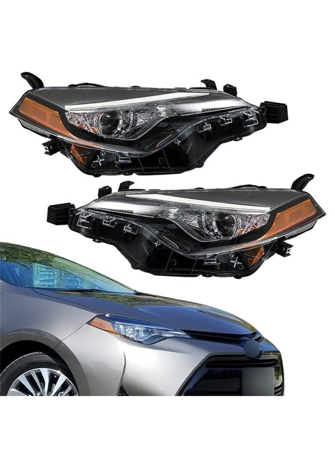 WFLNHB Headlights Assembly Replacement for 2017-2019 Toyota Corolla L LE LE Eco Projector Headlights LED Headlamps with DRL Driver & Passenger Side - Image 1