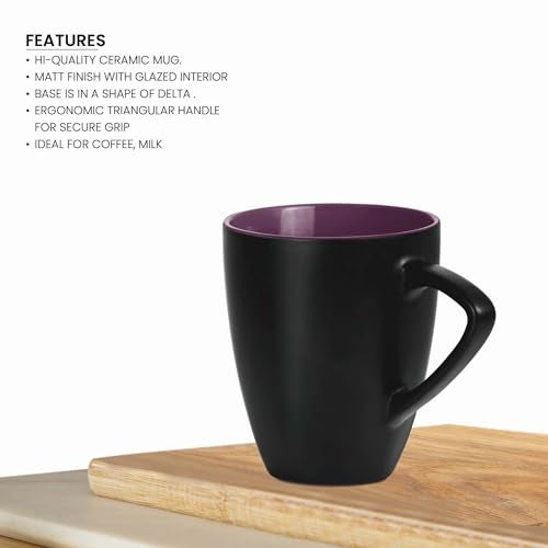 Treo by Milton Delta Coffee Mug, Set of 6, 240 ml Each, Ceramic Mugs, Microwave and Dishwasher Safe, Crockery Cup Set Ideal for Daily Use & Gifting, Black Glossy Finish - Image 4