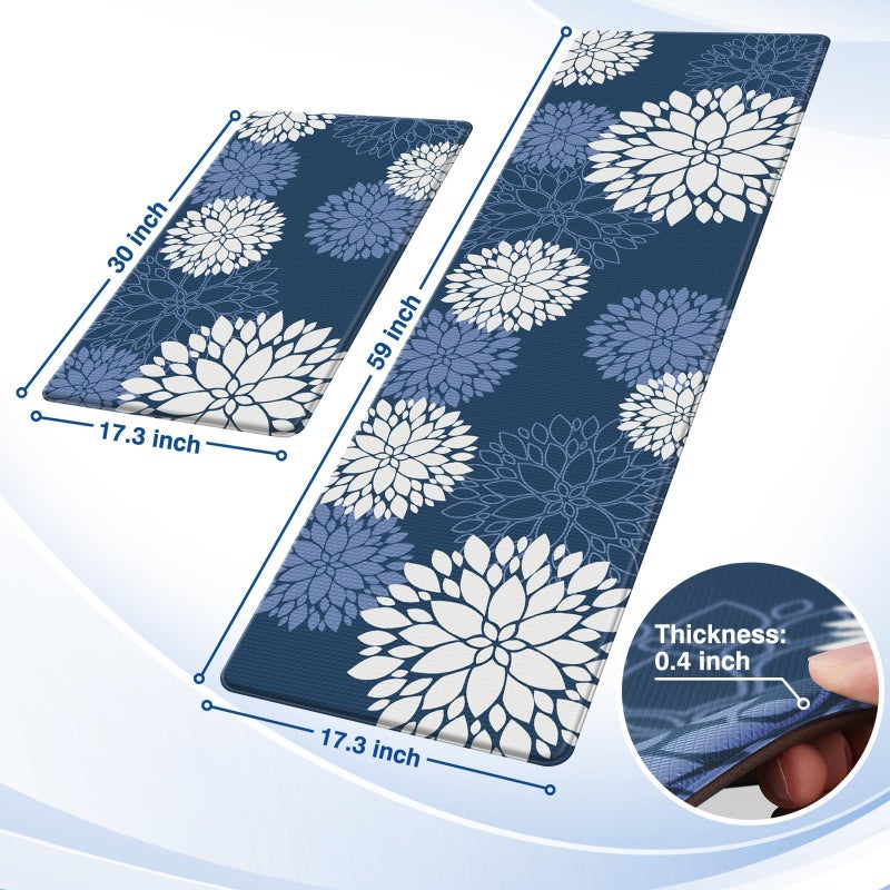 SofterCharm Kitchen Mats, 2PCS Non-Slip Cushioned Rugs, Anti-Fatigue Waterproof Floor Rug, Washable Standing Desk Mat, Home Laundry Office Apartment Decor and Accessories (17.3" Ã—59" +17.3" Ã—30"-Blue) - Image 2