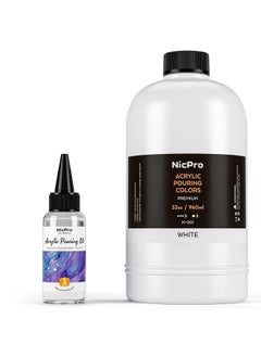 Titanium White Color Acrylic Pour Paint 32 Ounce Premixed Pouring Paint Supplies With Silicone Pour Oil & Gloves For Canvas Rock Wood Cell Creation Flow Diy Art Painting Ready To Pour