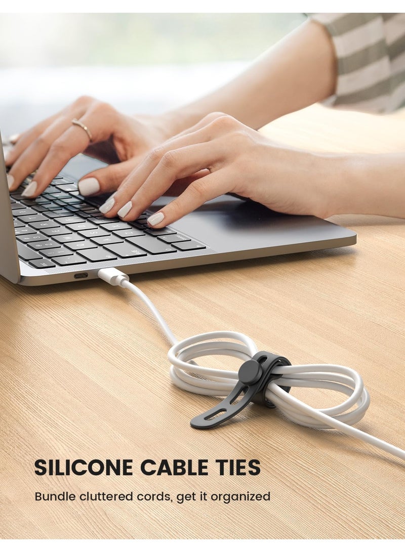 Fasola 10Pack Silicone Cable Ties Cord Organizer Strap - Reusable Washable Wire Wrap Management with Lock Buckle, Elastic Adjustable Charger Cable Wrap Tie, Electrical Cord Organizer for Travel Home - Image 5