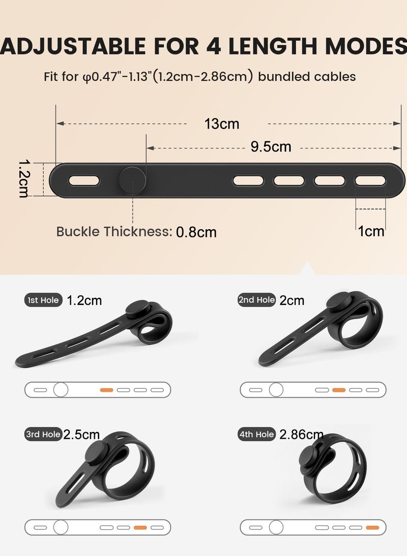 Fasola 10Pack Silicone Cable Ties Cord Organizer Strap - Reusable Washable Wire Wrap Management with Lock Buckle, Elastic Adjustable Charger Cable Wrap Tie, Electrical Cord Organizer for Travel Home - Image 2