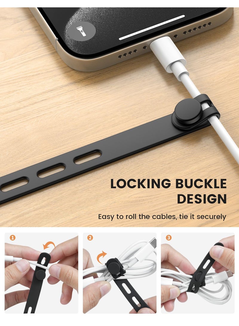 Fasola 10Pack Silicone Cable Ties Cord Organizer Strap - Reusable Washable Wire Wrap Management with Lock Buckle, Elastic Adjustable Charger Cable Wrap Tie, Electrical Cord Organizer for Travel Home - Image 3