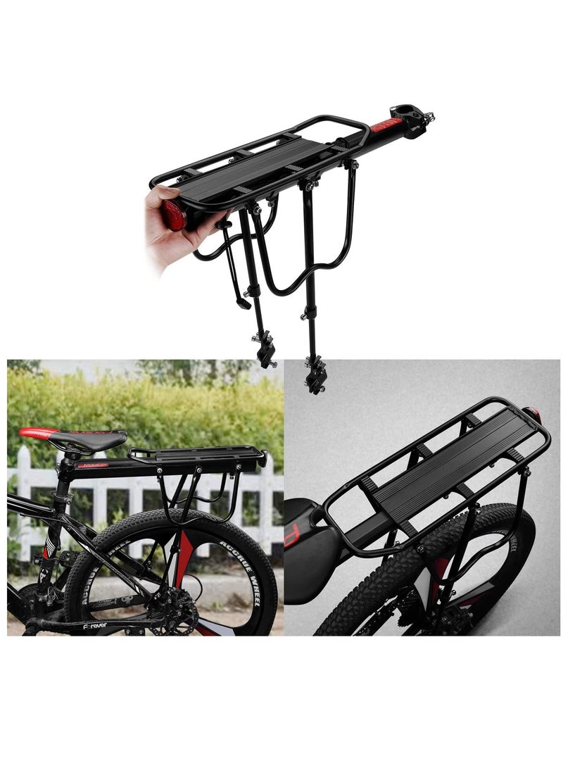 FlexiZone Bike Rear Carrier - Aluminum Alloy Adjustable Bike Rear Seat Carrier Luggage Travel Bag Backpack for Mountain Bike Folding Bike with Red Reflector 110lbs Bearing Capacity
