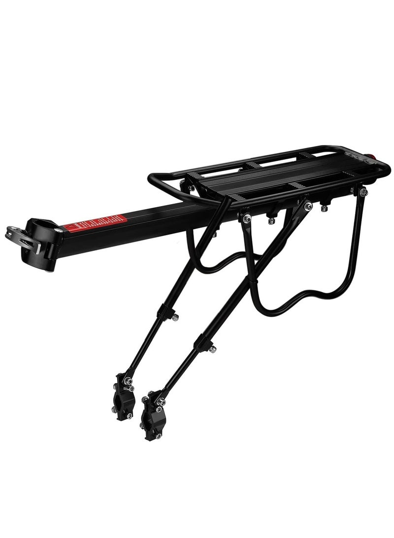 FlexiZone Bike Rear Carrier - Aluminum Alloy Adjustable Bike Rear Seat Carrier Luggage Travel Bag Backpack for Mountain Bike Folding Bike with Red Reflector 110lbs Bearing Capacity