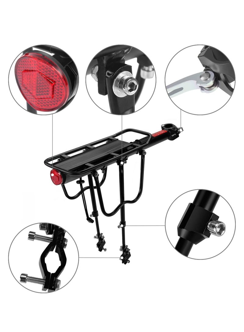 FlexiZone Bike Rear Carrier - Aluminum Alloy Adjustable Bike Rear Seat Carrier Luggage Travel Bag Backpack for Mountain Bike Folding Bike with Red Reflector 110lbs Bearing Capacity