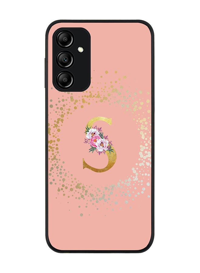 Stylizedd Rugged Black edge case for Samsung Galaxy A14 4G/5G Slim fit Soft Case Flexible Rubber Edges Anti Drop TPU Gel Thin Cover - Custom Monogram Initial Letter Floral Pattern Alphabet - S (Rose Pink) - Image 1