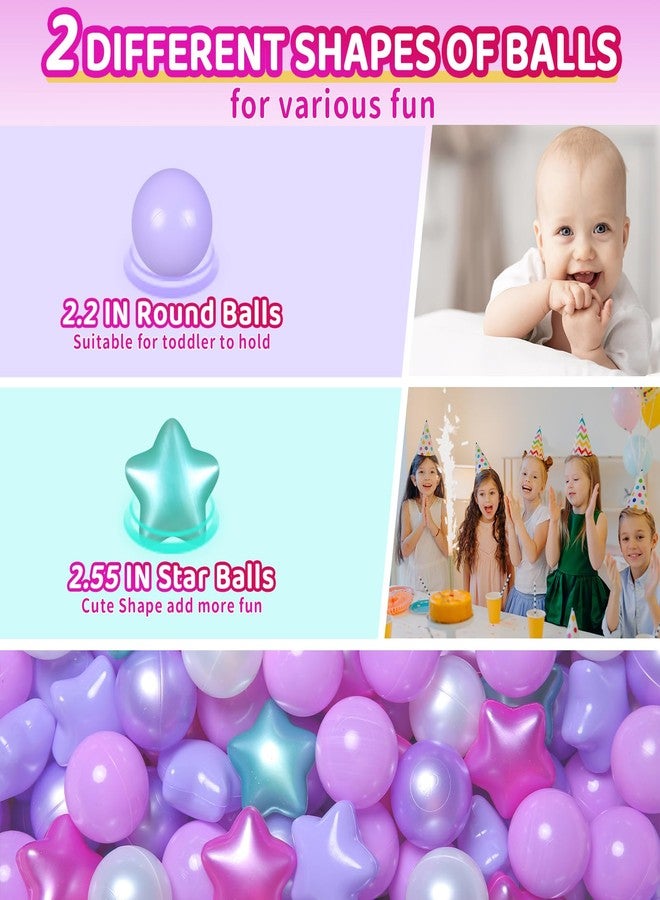 Realhaha كرات حوض الكرات Realhaha، 100 قطعة، أشكال نجوم، كرات بلاستيكية لحوض لعب الأطفال، كرات لعب للجراء، لون بنفسجي - Image 4